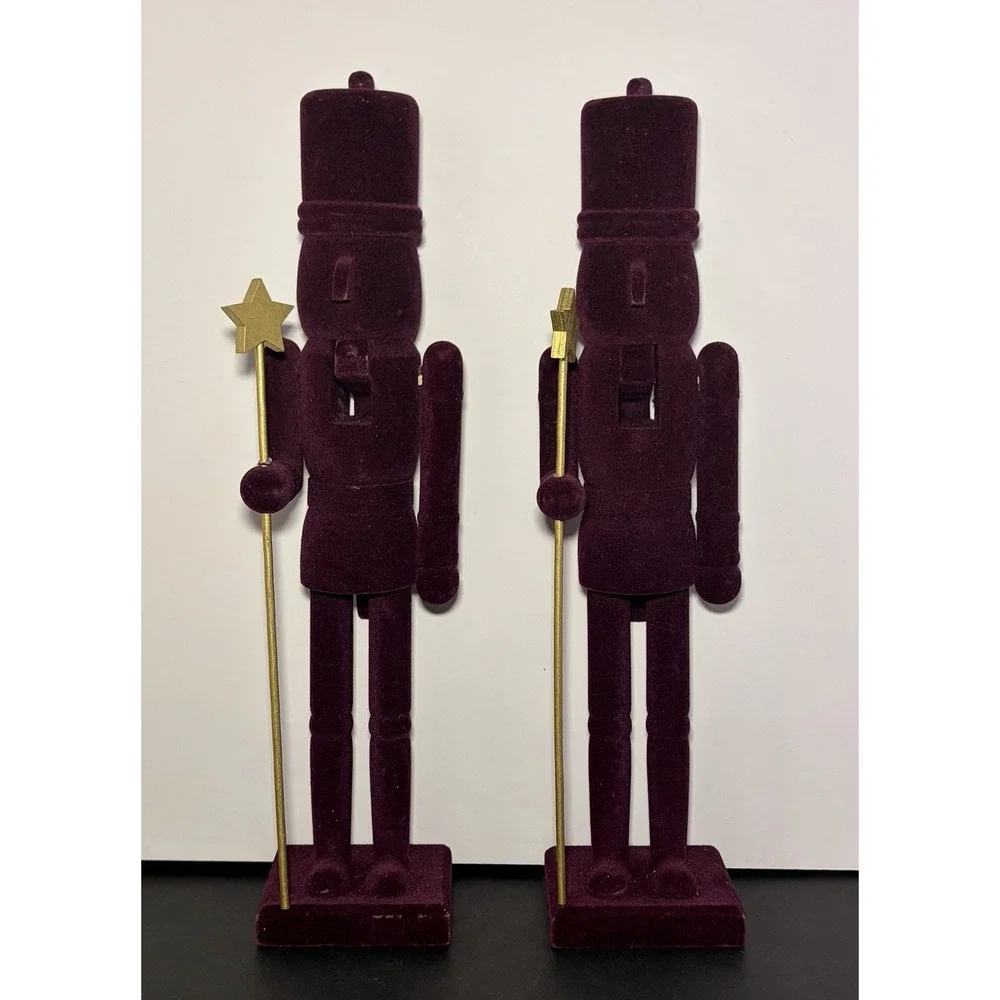 Flocked Nutcrackers Velvet Set Of 2 Festive Christmas Decor ASHLAND Deep Purple